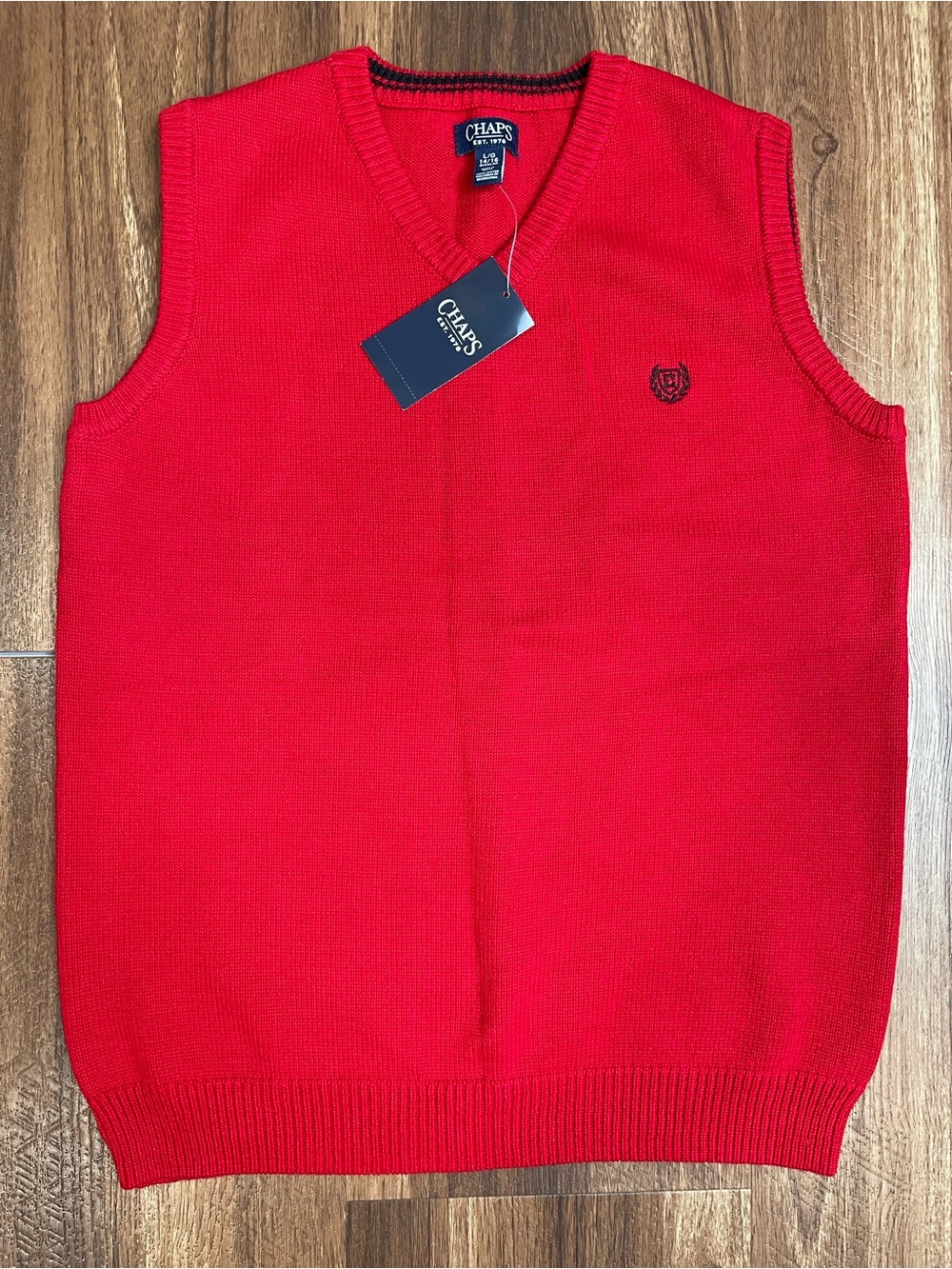 Chaps Boys Red Knit V-Neck Sweater Vest Size Large 14/16 NWT